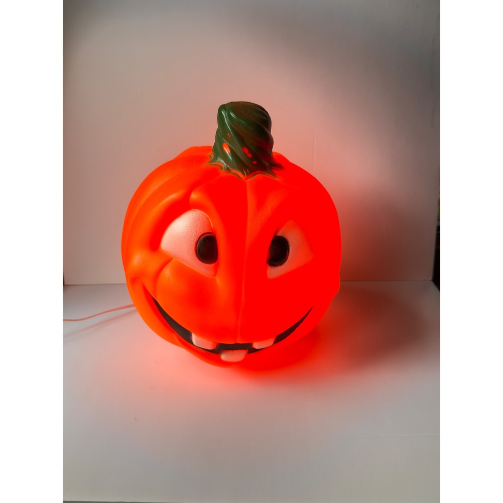 Vintage 12in Jack O Lantern Blow Mold Double Sided Pumpkin Halloween Light Up